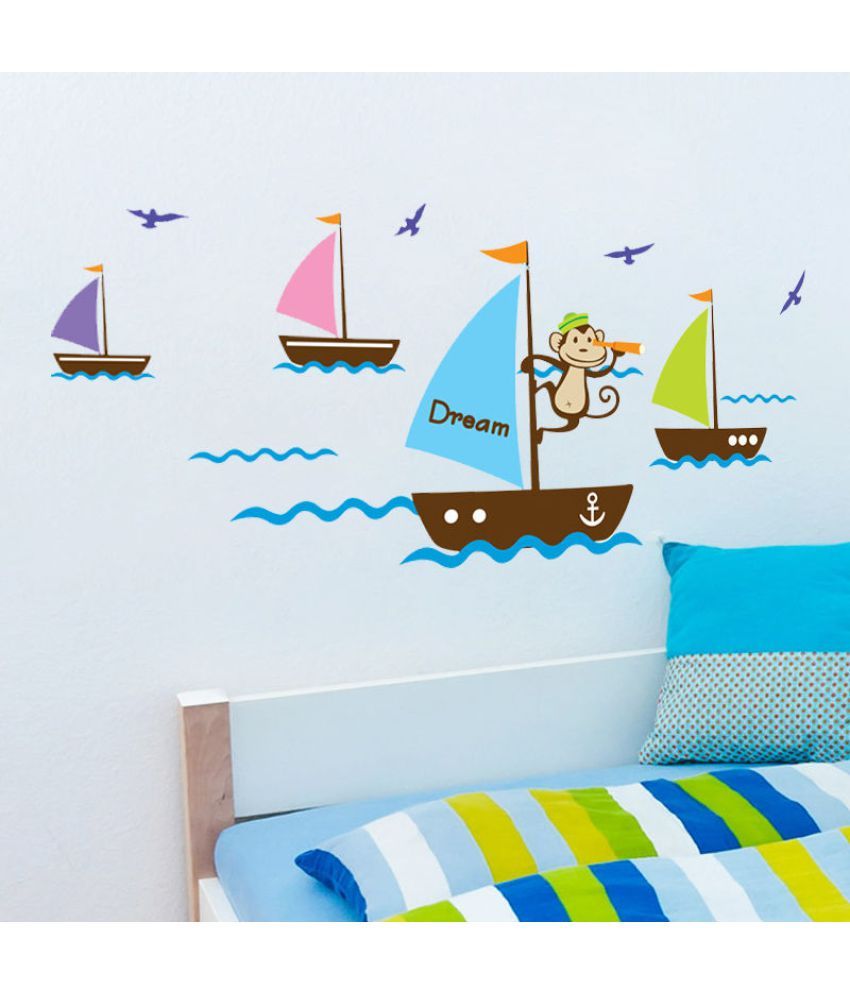     			Decor Villa Cheeky monkey sailing PVC Vinyl Multicolour Wall Stickers