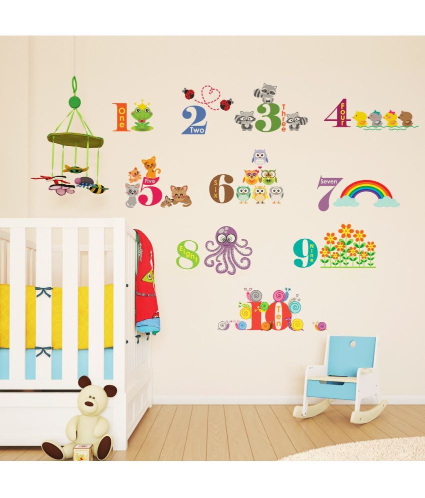     			Decor Villa Children animals numbering PVC Vinyl Multicolour Wall Stickers