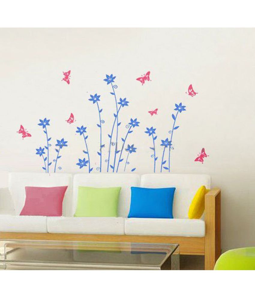     			Decor Villa Flower and butterfly PVC Vinyl Multicolour Wall Stickers