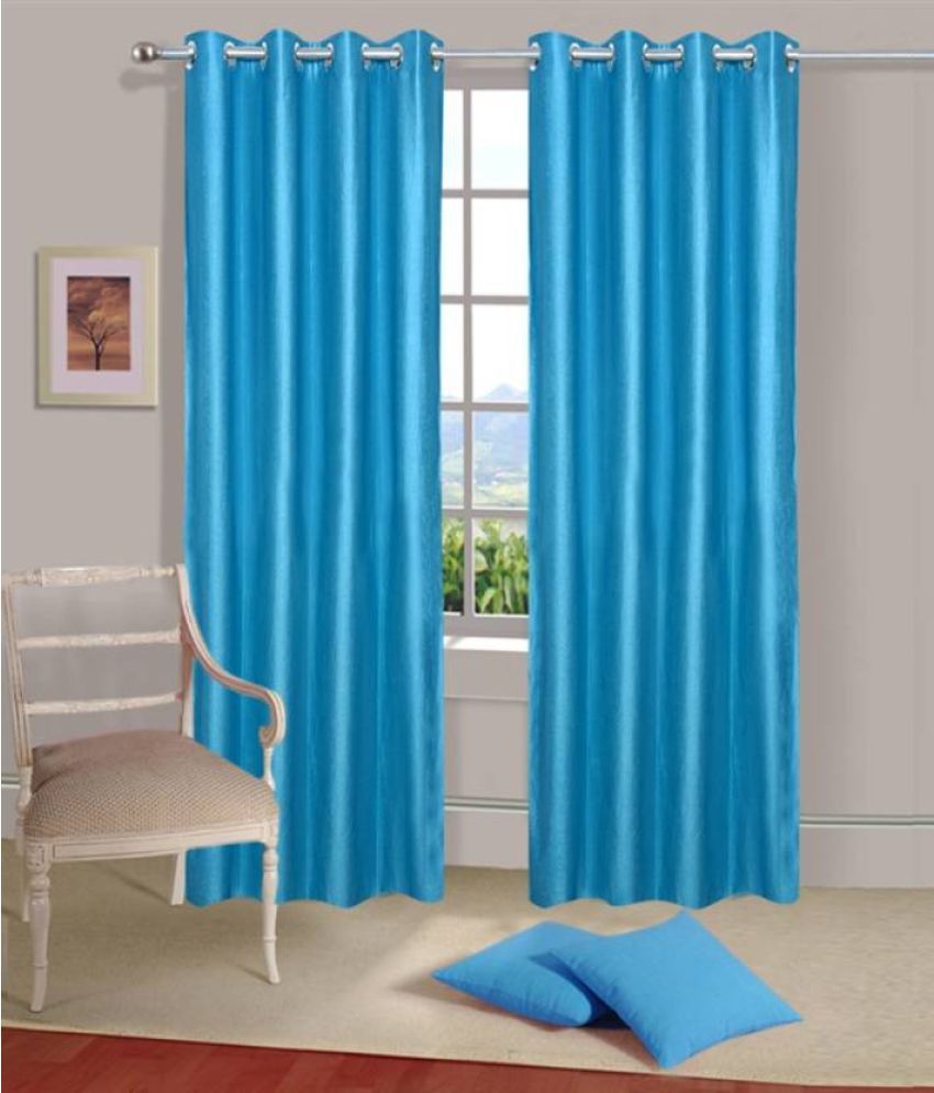     			Idoleshop Set of 2 Long Door Eyelet Curtains Plain Blue