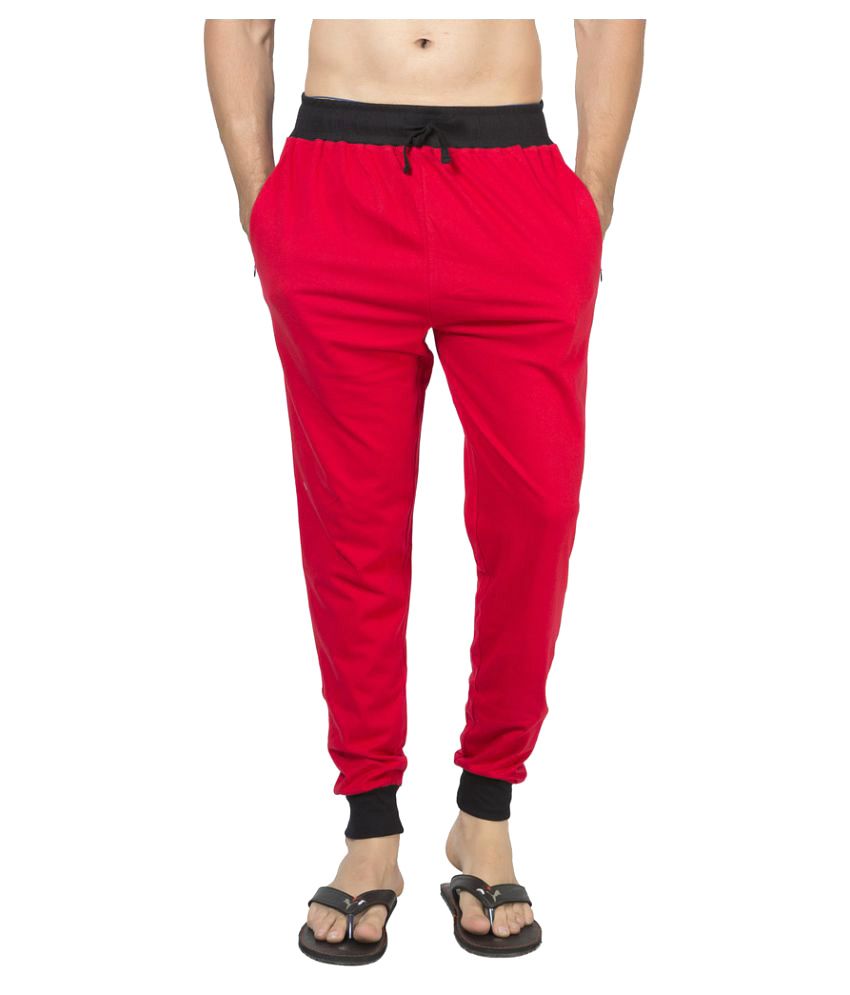 red cotton joggers