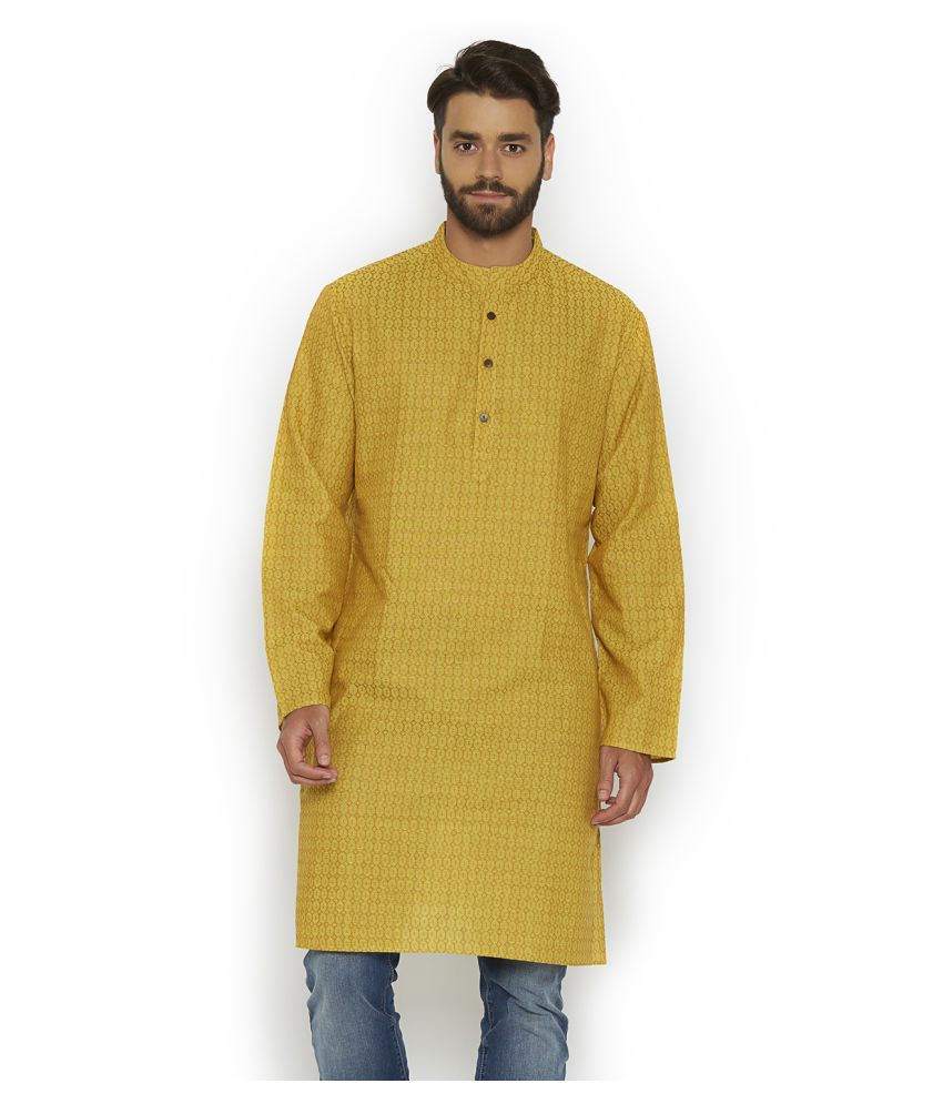     			Vivid India Yellow Cotton Kurta