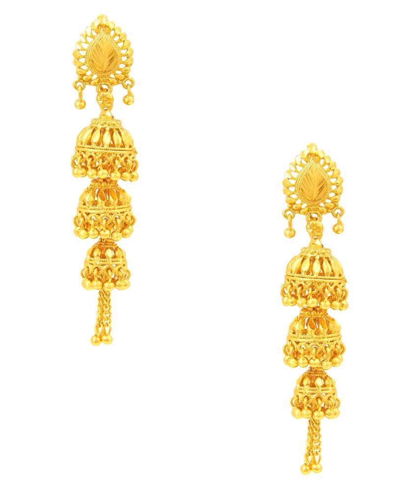     			Shining Jewel 3 Layered Traditional Gold Designer Jhumki Earrings