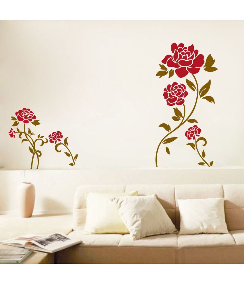     			Decor Villa Roses PVC Multicolour Wall Sticker - Pack of 1