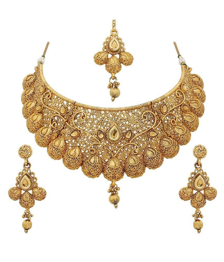     			Youbella Gold Plated Necklace Set with Maang Tikka For Women