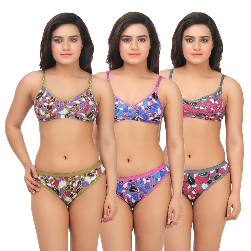     			TCG Pack of 3 Cotton Women's Bra & Panty Set ( Multi Color )