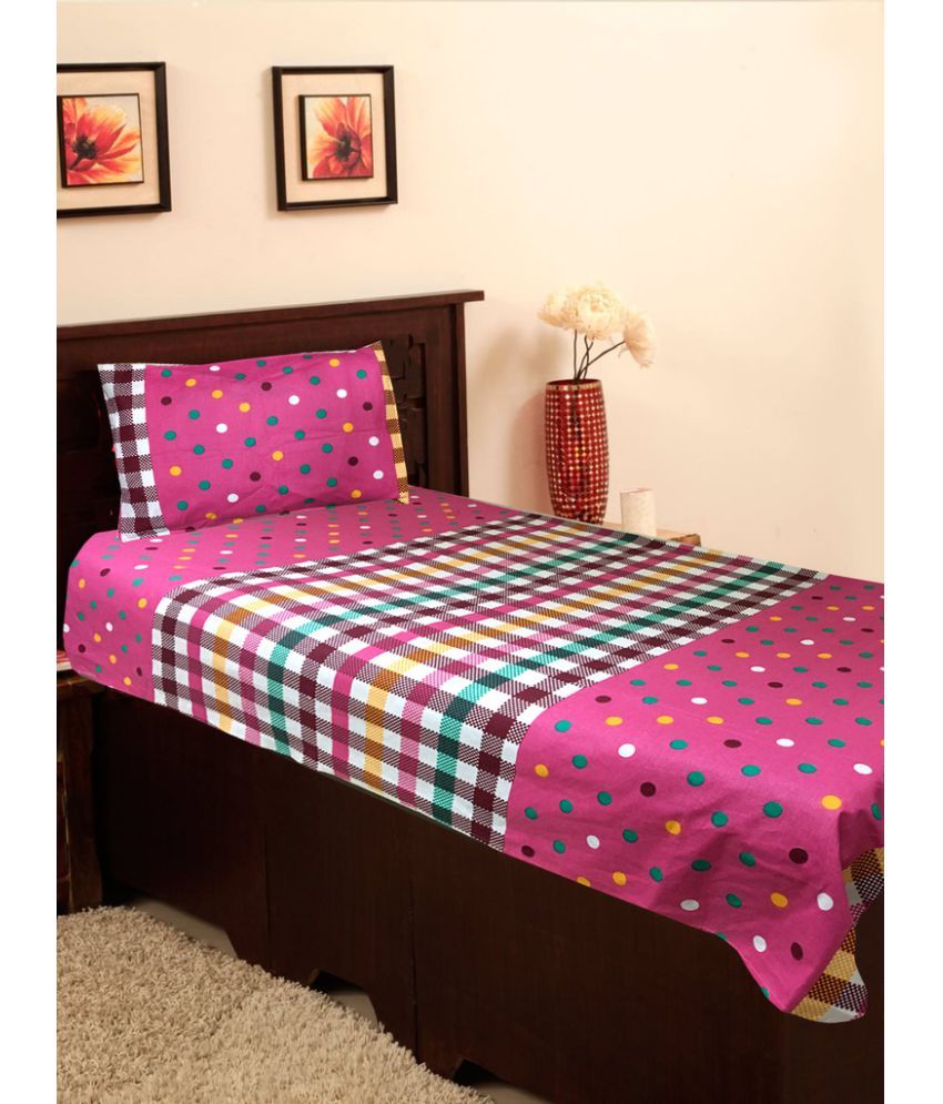 Homefab India Single Cotton Pink Checks Bed Sheet Buy Homefab India