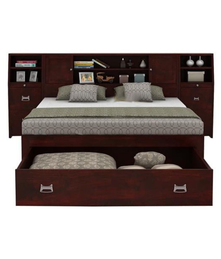 Aprodz Tz King Size Bed With Storage 2 Side Table Mahogany Finish Aprodz Tz King Size Bed With, King Size Bed With Storage And Side Table