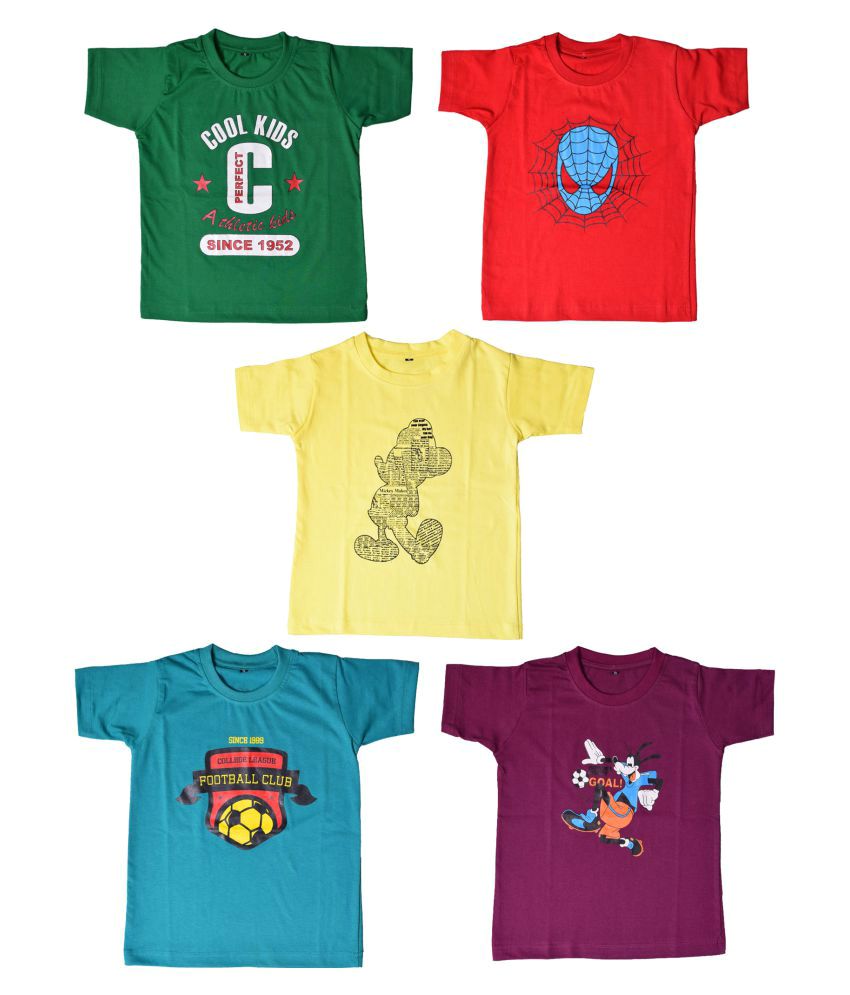     			British Terminal Multicolour Cotton Printed Boys T-Shirt - Pack of 5