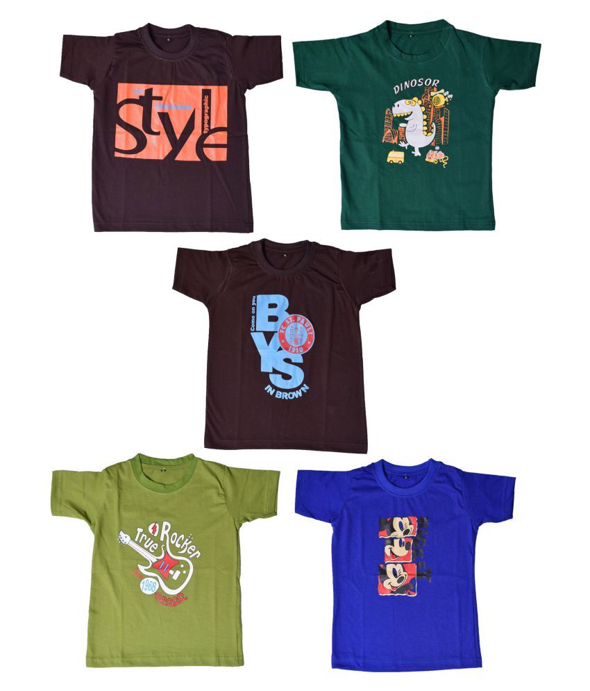     			British Terminal Multicolour Printed Round Neck Cotton Boy's T-Shirt - Pack of 5