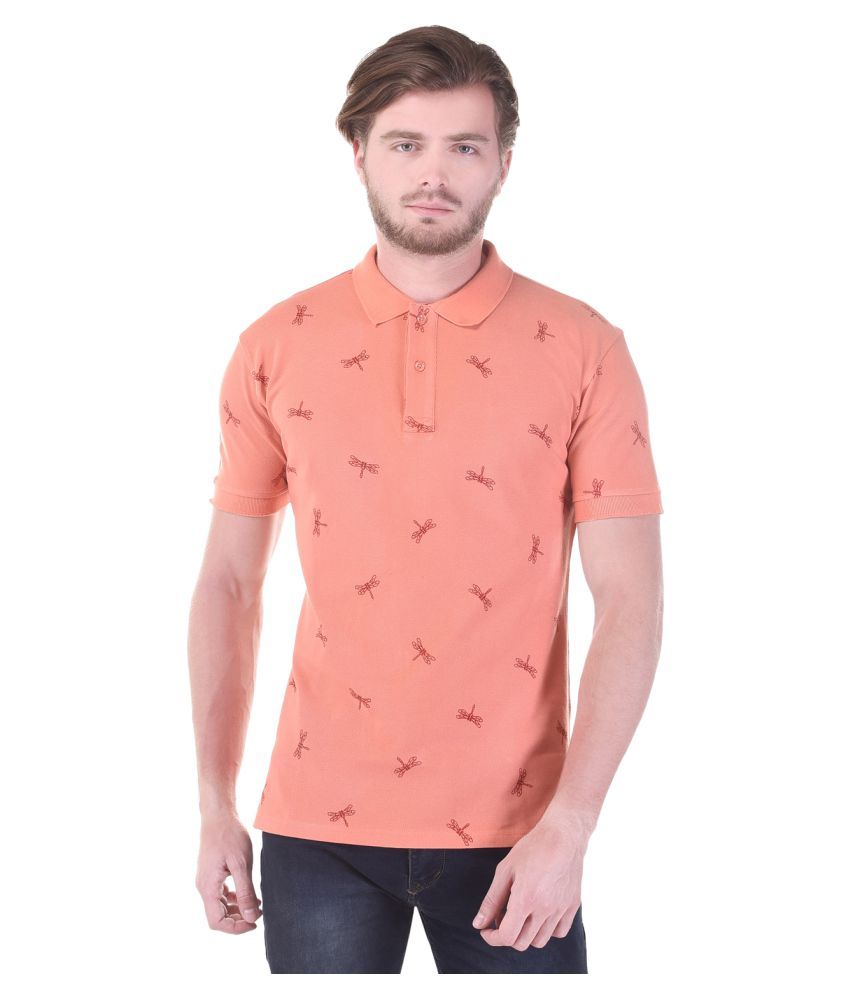 Color-Buckket Peach Regular Fit Polo T Shirt - Buy Color-Buckket Peach Regular Fit Polo T Shirt 