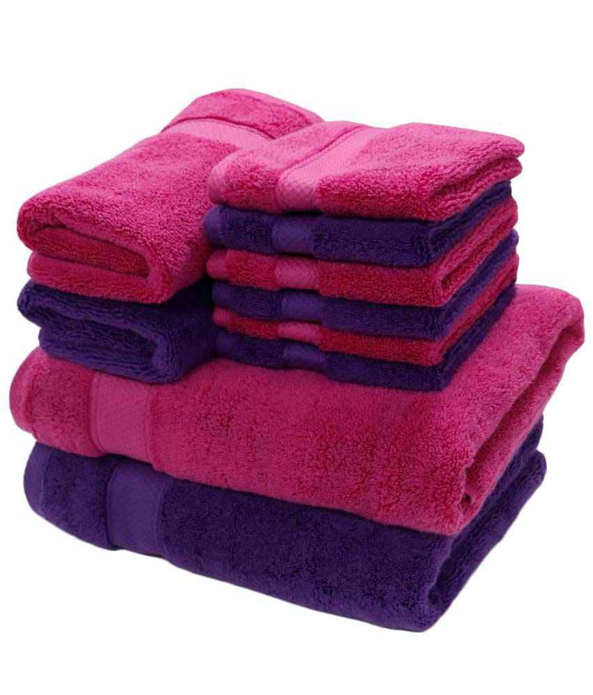    			Spaces Set of 10 Cotton Bath + Hand + Face Towel Set Multi