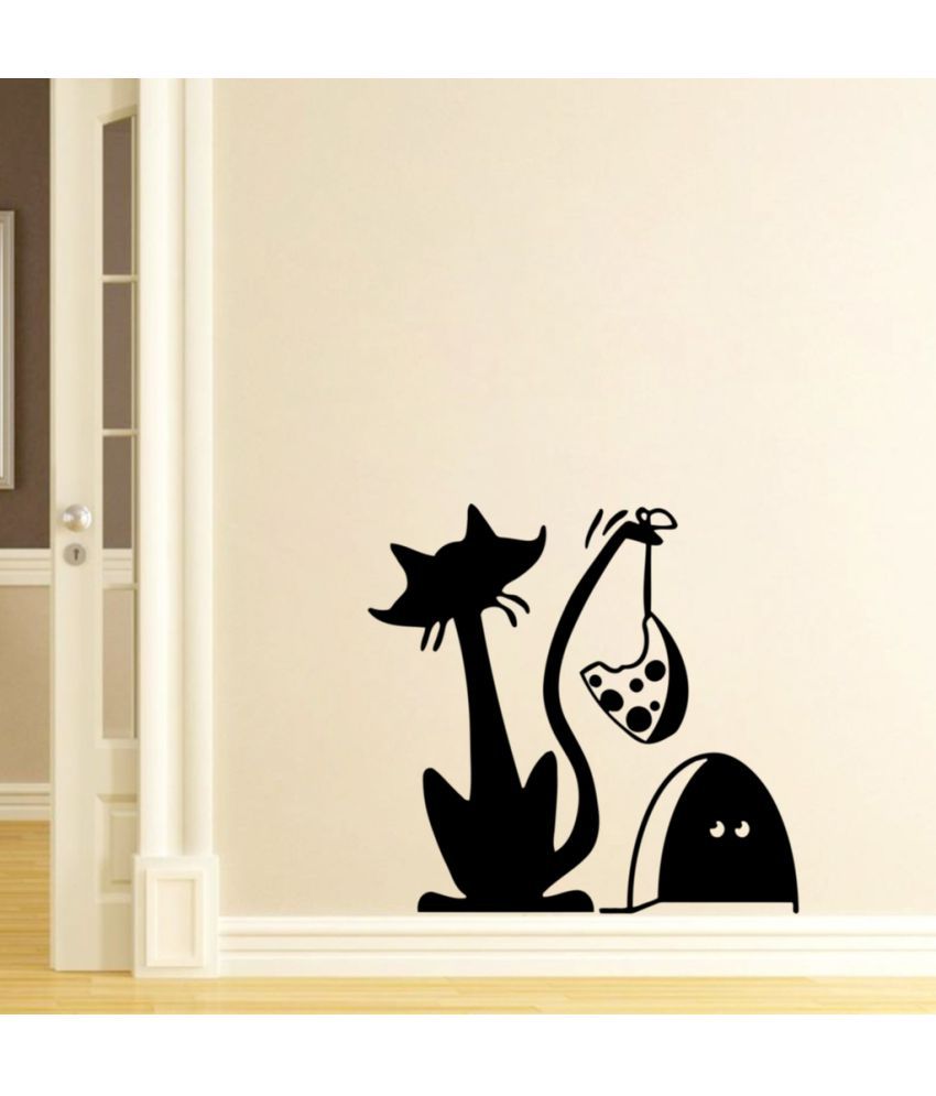     			Decor Villa Cat is PVC Black Wall Sticker - Pack of 1