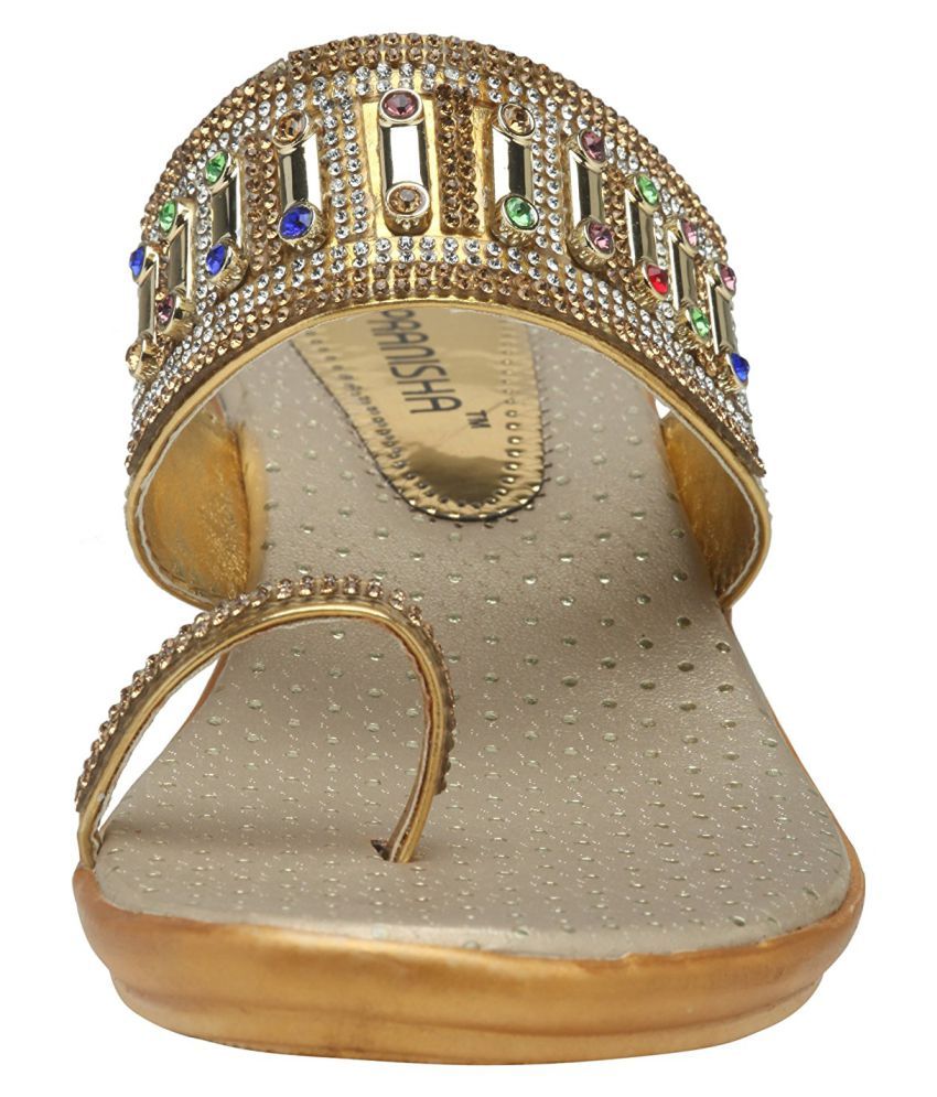 Pranisha Footwear Gold Wedges Heels Price in India- Buy Pranisha Footwear Gold Wedges Heels 