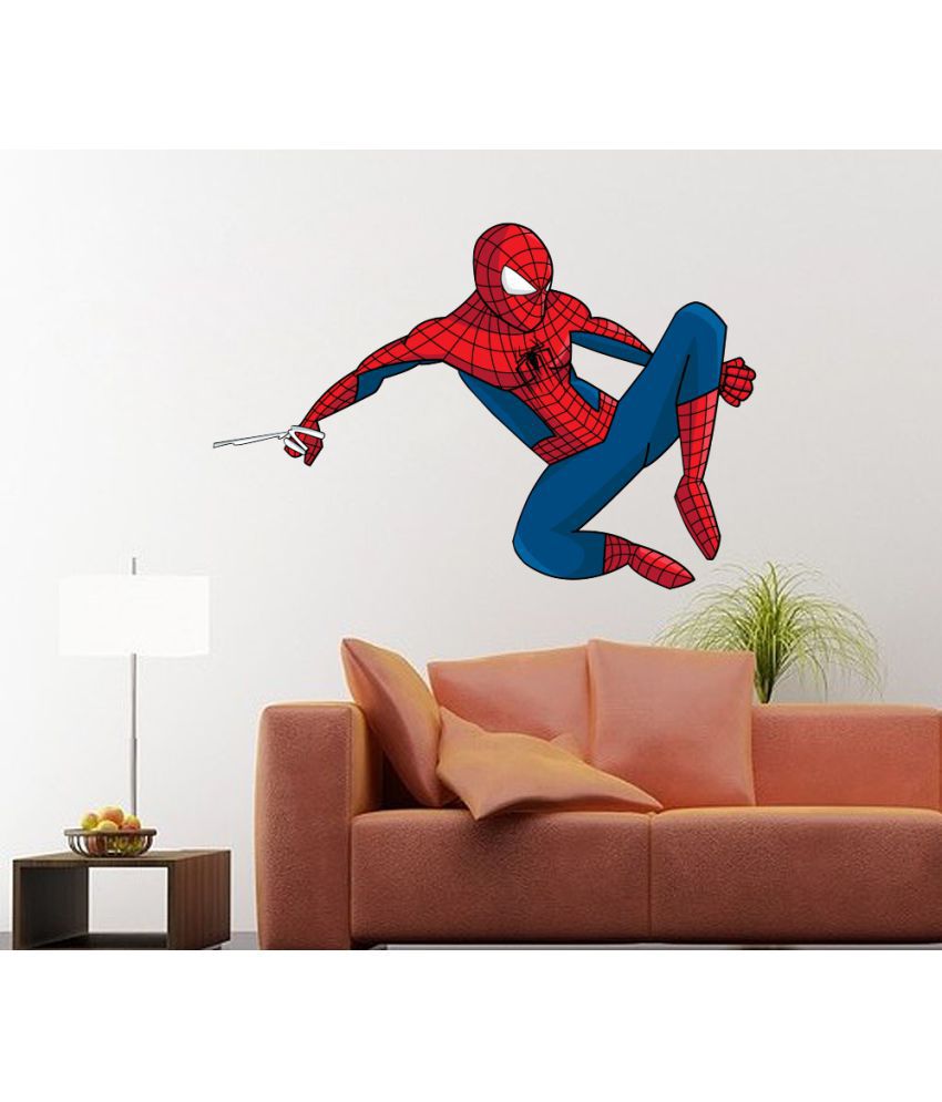     			Decor Villa Spiderman PVC Multicolour Wall Sticker - Pack of 1