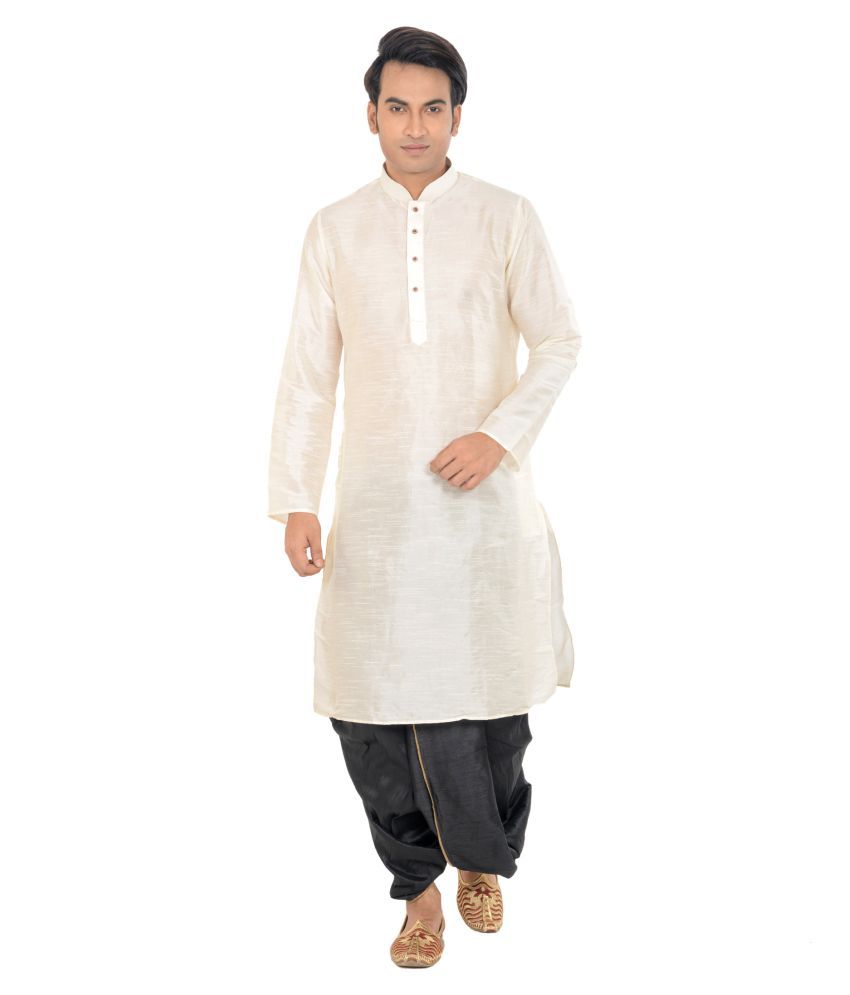     			Deyann Beige Silk Blend Dhoti Kurta Set