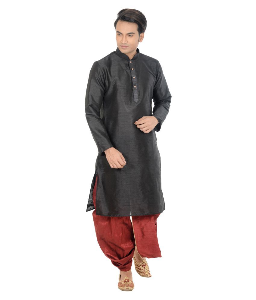     			Deyann Black Silk Blend Dhoti Kurta Set