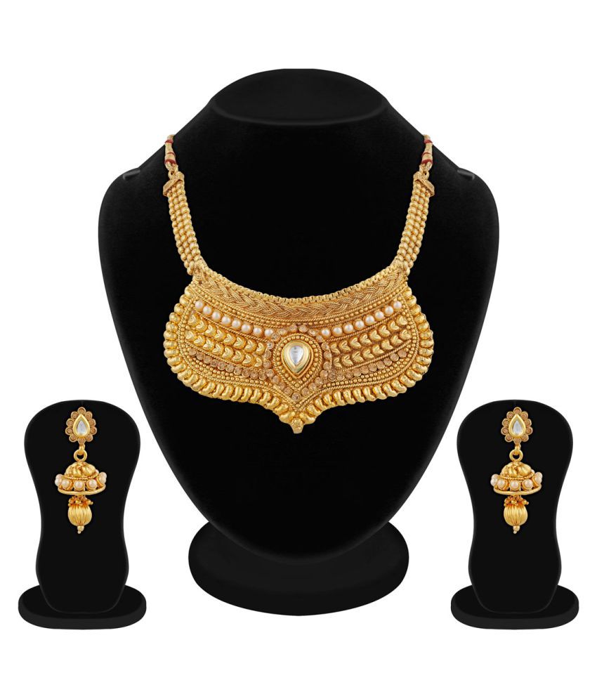 Apara Traditional Golden Pearl Lct Stones And Kundan Half Necklace Set For Women Buy Apara