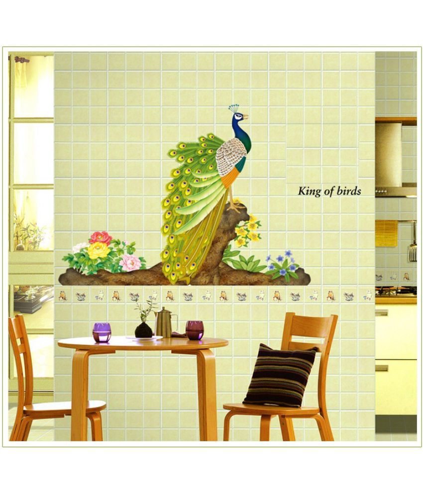     			Jaamso Royals Peacock Design PVC Multicolour Wall Sticker - Pack of 1