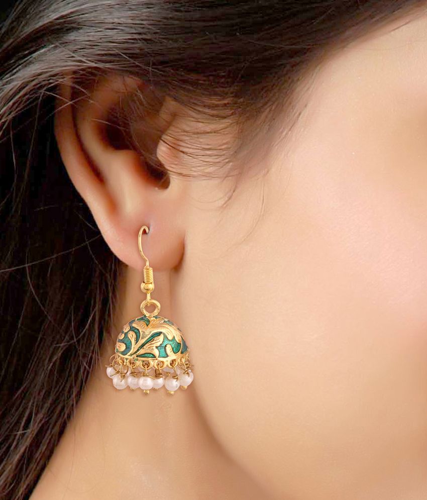 I Jewels Jaipur Collection Rajasthani Jhumkas with Meenakari work for Women E2547G Buy I