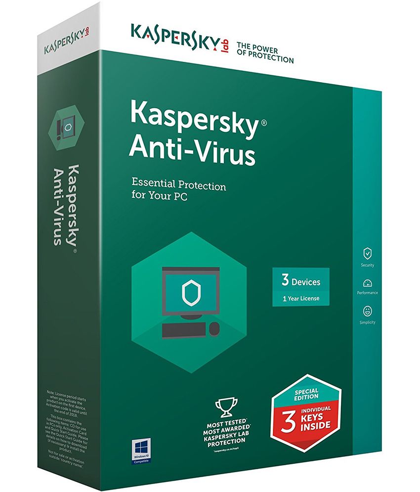 Kaspersky Antivirus Latest Version 3 PC 1 Year CD 