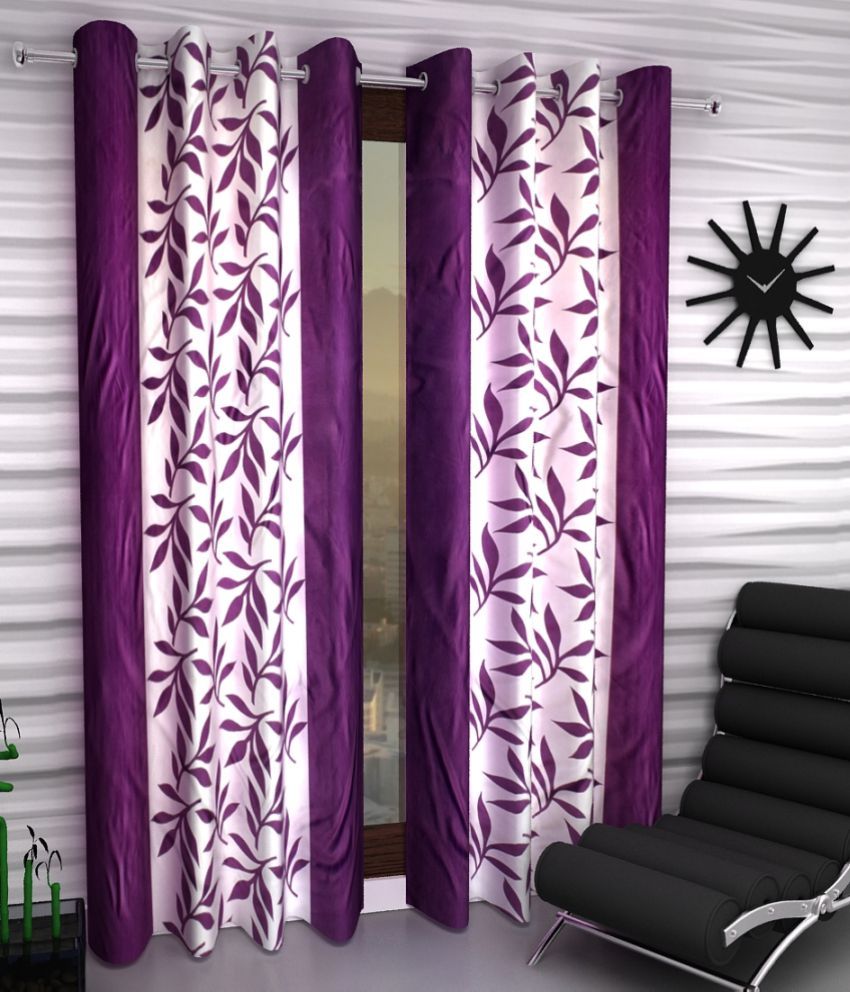 Panipat Textile Hub Set of 2 Door Eyelet Curtains Floral Purple Buy