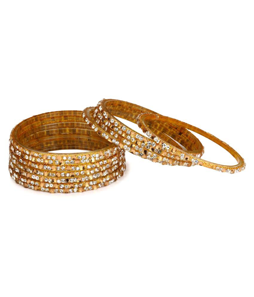     			Somil 12 Golden Glass Bangle Party Set Fully Ornamented With Colorful Beads & Crystal With Safety Box-EP_2.4