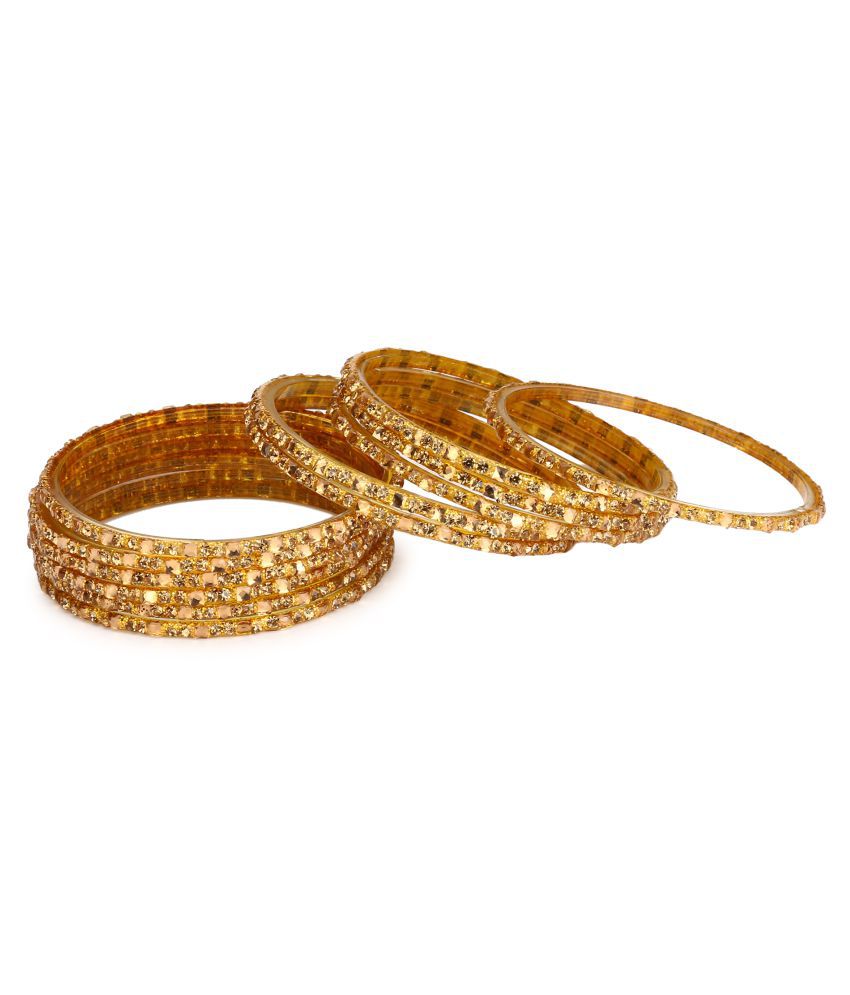     			Somil 12 Golden Glass Bangle Party Set Fully Ornamented With Colorful Beads & Crystal With Safety Box-EM_2.4