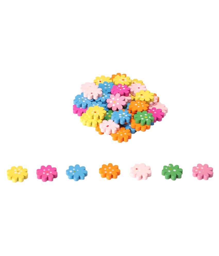     			Colorful wooden beads buttons new flower shape 50 pcs, size 2 x 2 cm, used in jewellery, scrap booking, art & craft, decorations etc