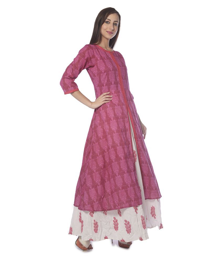 Vedic Pink Cotton Front Slit Kurti - Buy Vedic Pink Cotton Front Slit ...