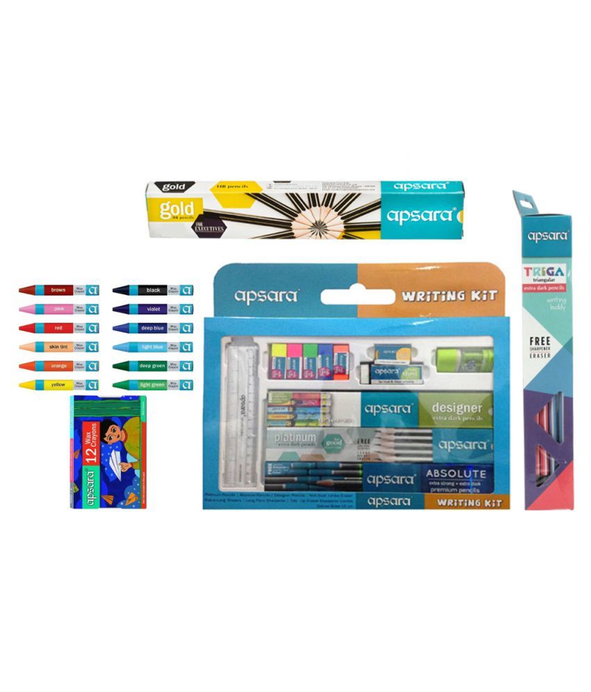 Combo Pack of Apsara Triga Pencil (Pack of 10 pencils) + Apsara Gold