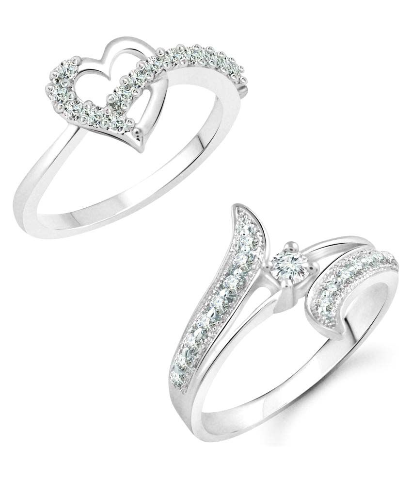     			Vighnaharta Finger Shine Heart CZ Rhodium Plated Alloy Combo Ring set for Women and Girls [1076FRR-1002FRR] - [VFJ1234FRR16]