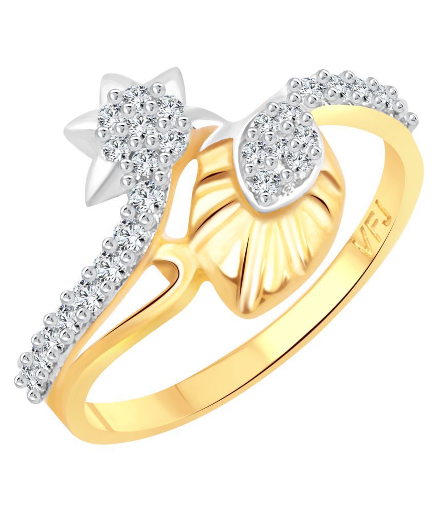     			Vighnaharta  Star Leaf CZ Gold and Rhodium Plated Alloy Ring for Women and Girls - [VFJ1243FRG14]