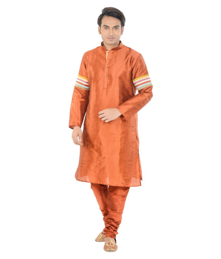     			Deyann Orange Silk Blend Kurta Pyjama Set