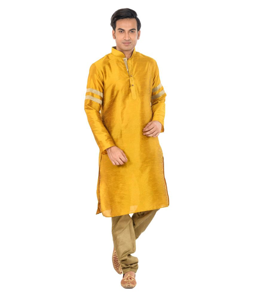     			Deyann Yellow Silk Blend Kurta Pyjama Set