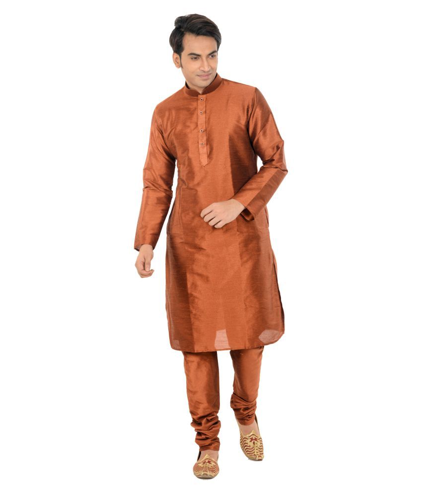     			Deyann Brown Silk Blend Kurta Pyjama Set