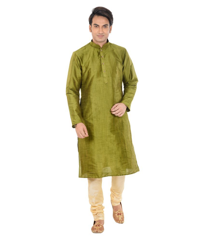     			Deyann Green Silk Blend Kurta Pyjama Set