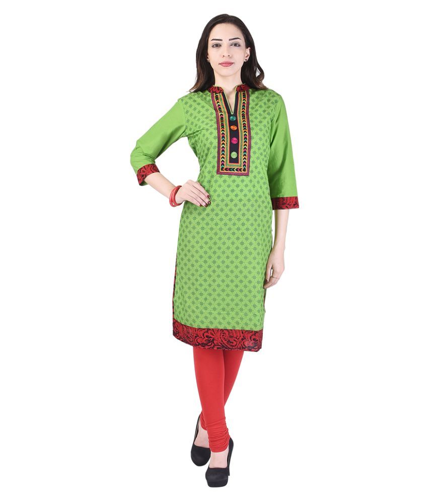 Shopping Rajasthan Green Cotton Straight Kurti - Buy Shopping Rajasthan ...