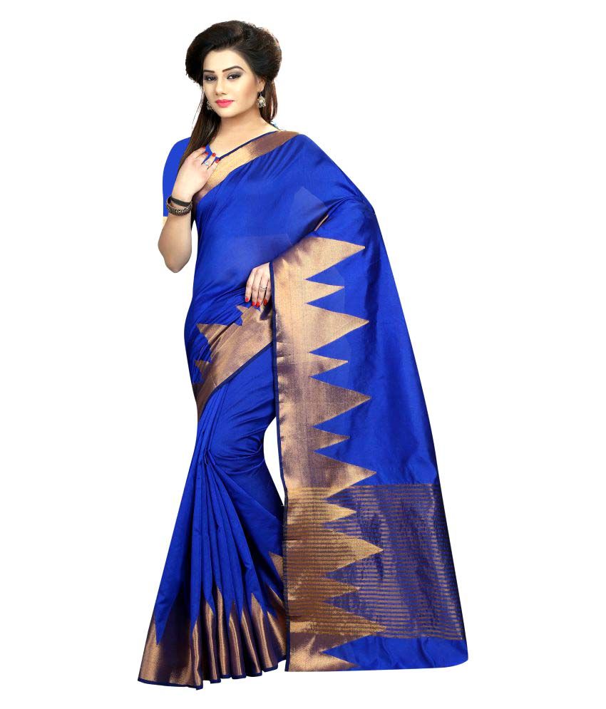 Silk Zone Blue Cotton Saree - Buy Silk Zone Blue Cotton Saree Online at ...