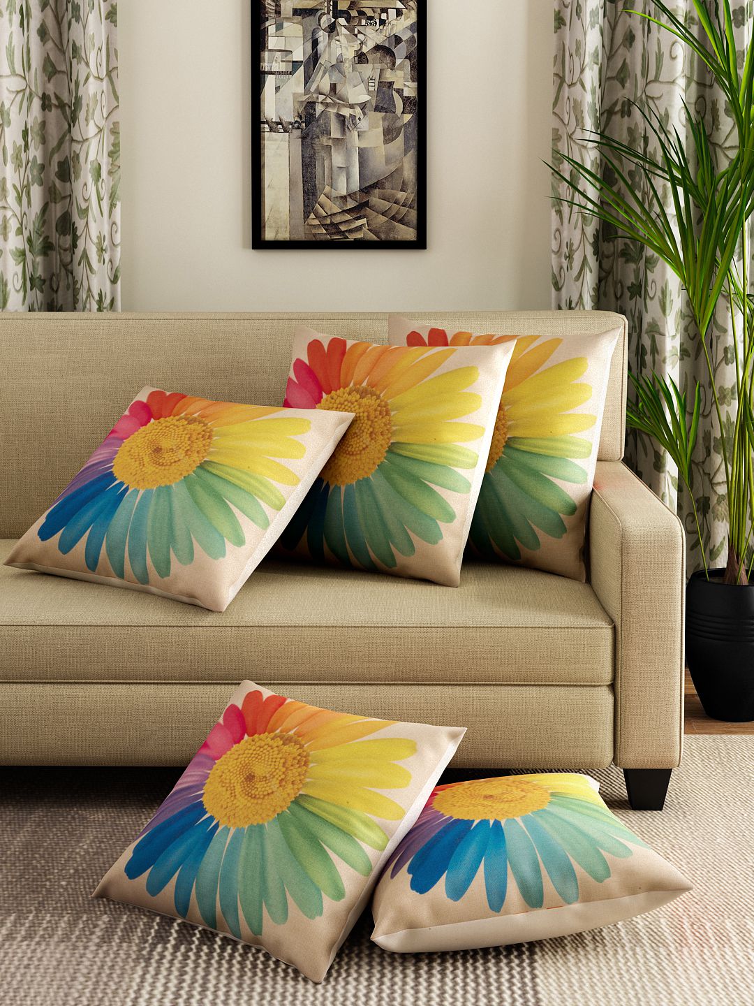     			Romee Set of 5 40X40 cm (16X16) Cushion Covers Floral Themed