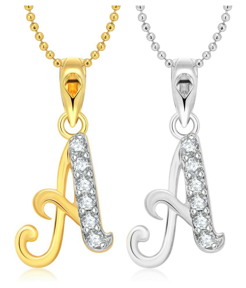     			Vighnaharta "A" Letter Selfie CZ Gold and Rhodium Plated Alloy Pendant with chain for Girls and Women.