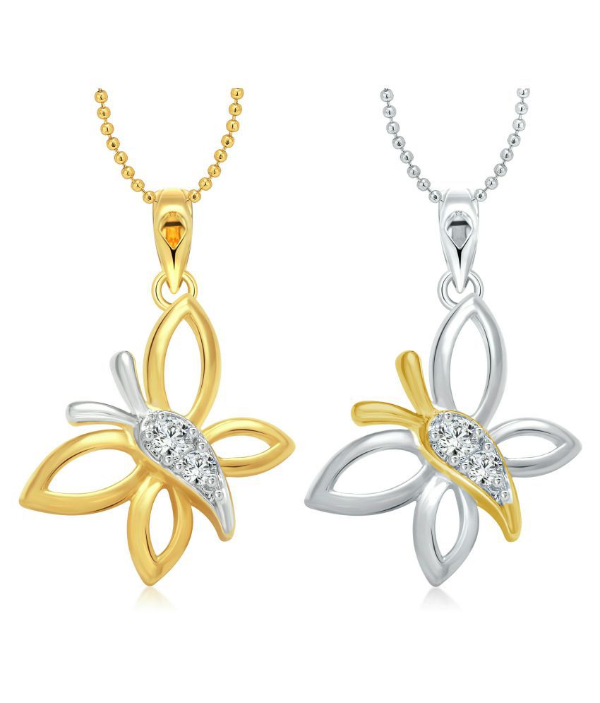     			Vighnaharta Angel Butterfly Selfie CZ Gold and Rhodium Plated Alloy Pendant with chain for Girls and Women.