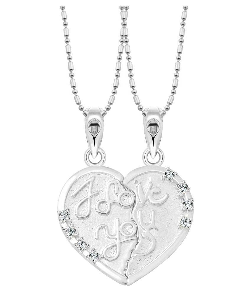     			Vighnaharta Broken Heart CZ Rhodium Plated Alloy Pendant with Chain for Girls and Boys - [VFJ1213PR]