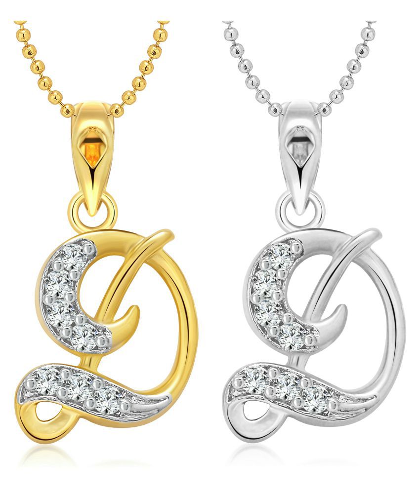     			Vighnaharta "D" Letter Selfie CZ Gold and Rhodium Plated Alloy Pendant with chain for Girls and Women.