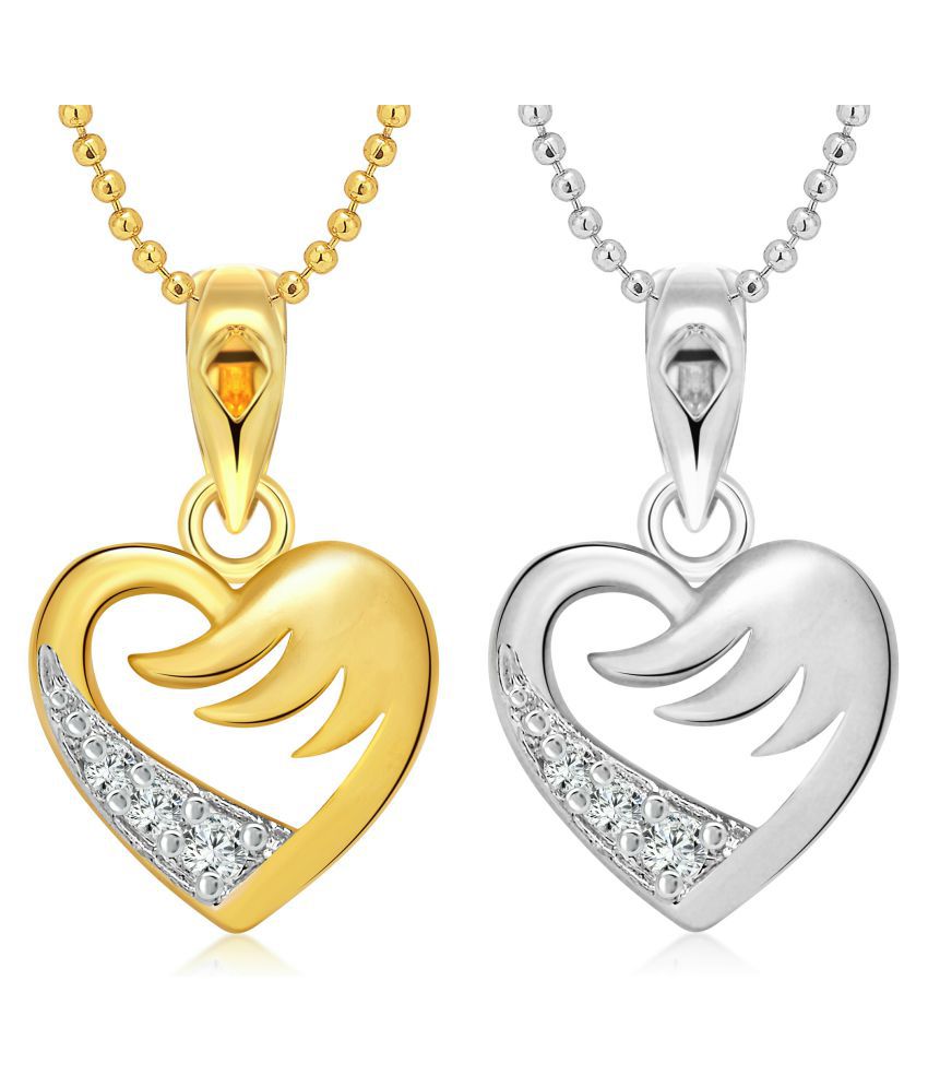     			Vighnaharta Flying Heart Selfie (CZ) Gold and Rhodium Plated Alloy Pendant with chain for Girls and Women.