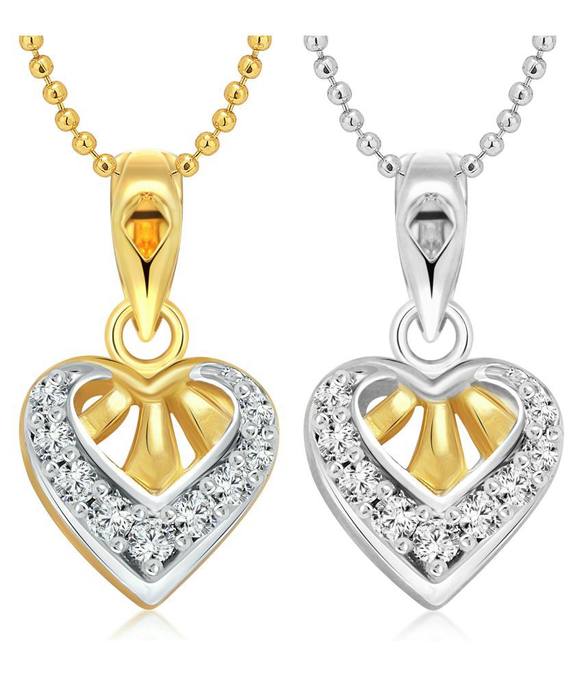     			Vighnaharta Glory Heart Selfie CZ Gold and Rhodium Plated Alloy Pendant with chain for Girls and Women.