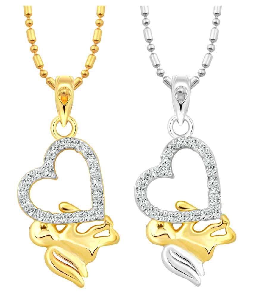    			Vighnaharta Love Bird Selfie CZ Gold and Rhodium Plated Alloy Pendant with chain for Girls and Women.