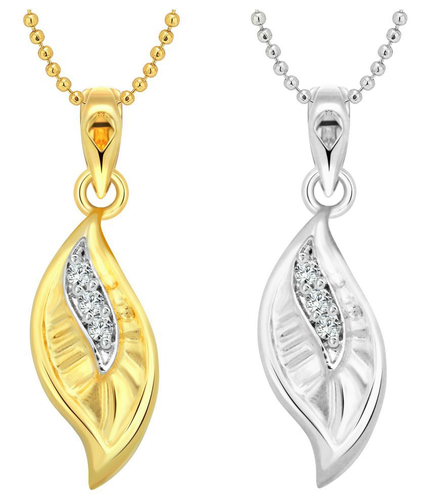     			Vighnaharta Simple Leaf Selfie CZ Gold and Rhodium Plated Alloy Pendant with chain for Girls and Women.
