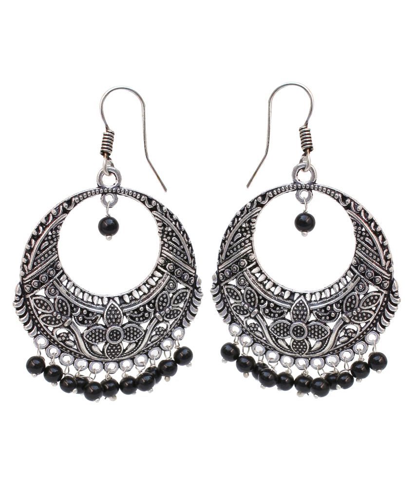 Lucky Jewellery Designer Jaipuri Black Metal Silver Oxidised Lucky Jewellery Designer Jaipuri Black Metal Silver Oxidised Earring In Color Sutiable For