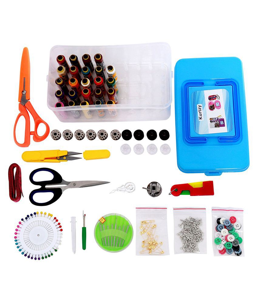     			Kurtzy Sewing Kit Includes Needle Threader - Trimmer - Threads - Needles - Bobbin Case - Bobbins - 9" Scissors And Other Accessories